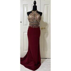 Dancing Queen Women's Long Maxi Dress Lined Solid Sleeveless Lace Beaded Prom-S